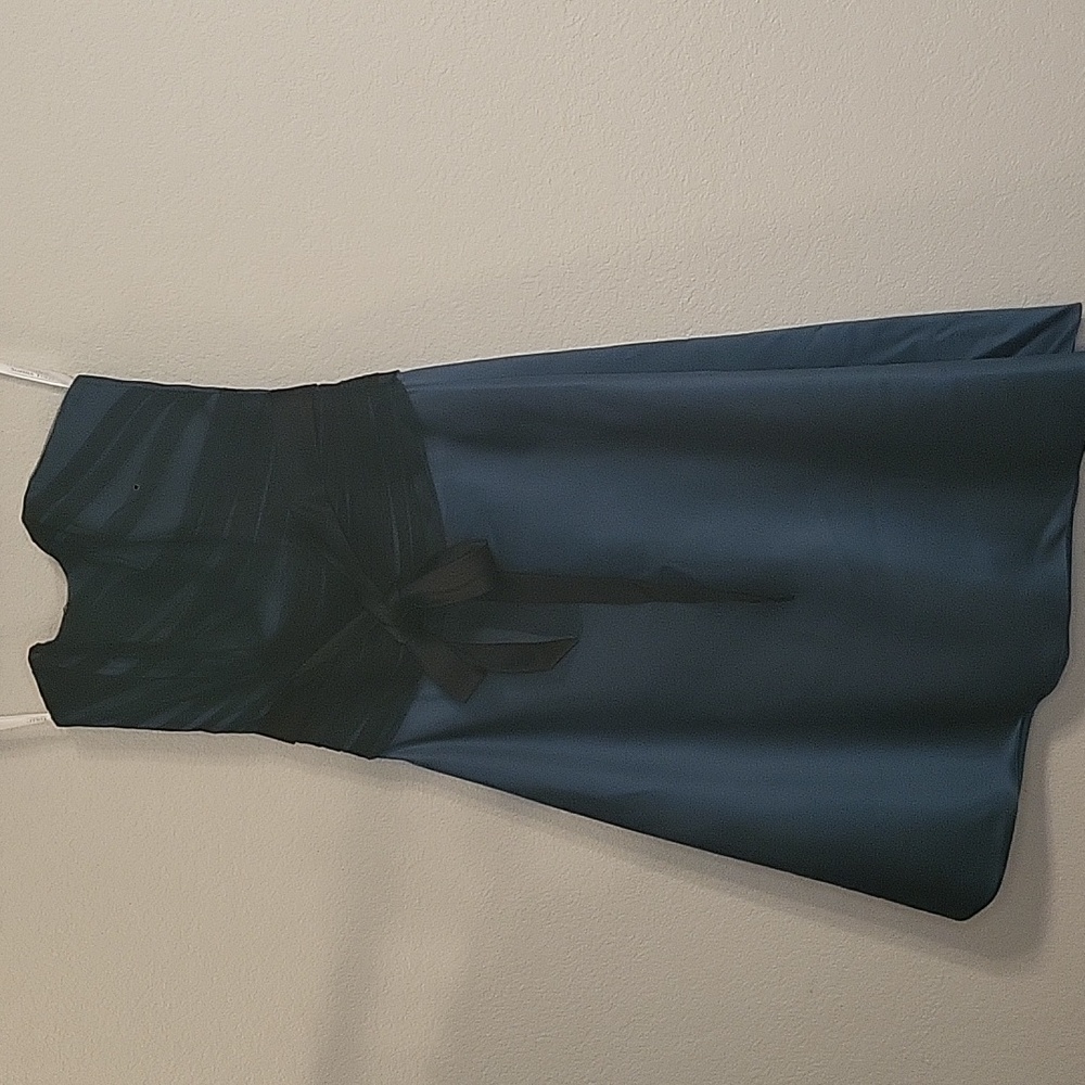 NWT Sophia Tolli Dark Jade/Teal Sheer Black Strapless Cocktail Dress Sz 8 Sexy!